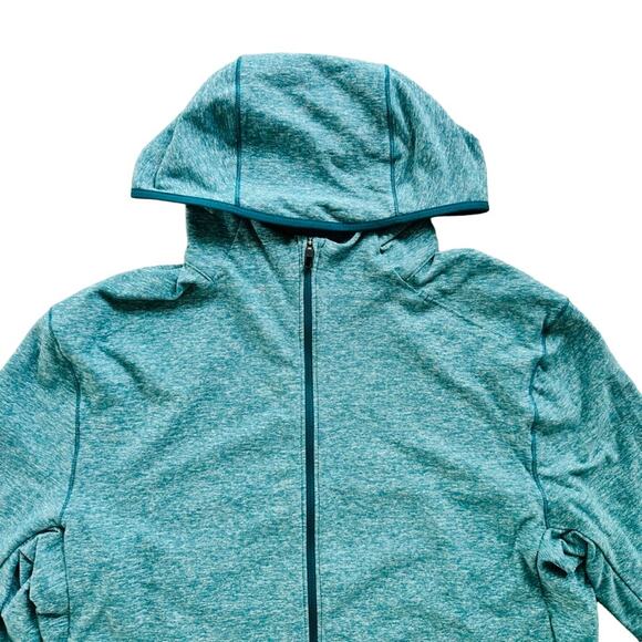 Lululemon Surge Warm Full Zip Heathered Laguna Size Medium Green Blue Rulu Hood - Picture 3 of 9
